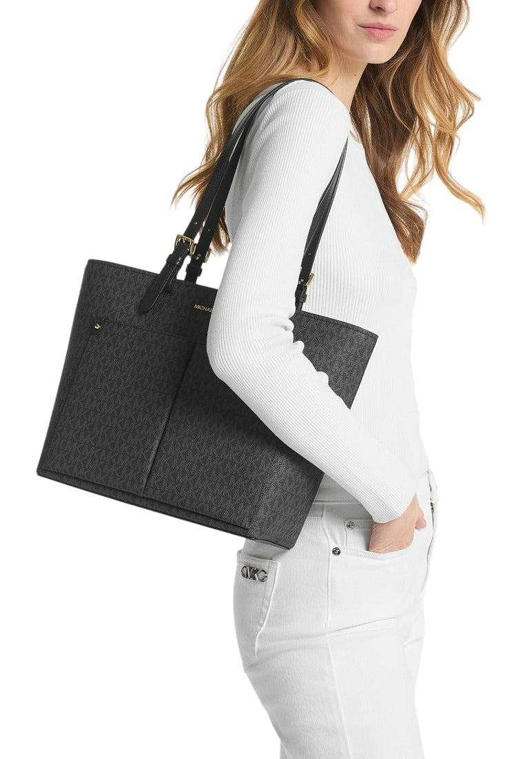 Michael Kors Jet Set Medium Logo Pocket Tote Bag - Black