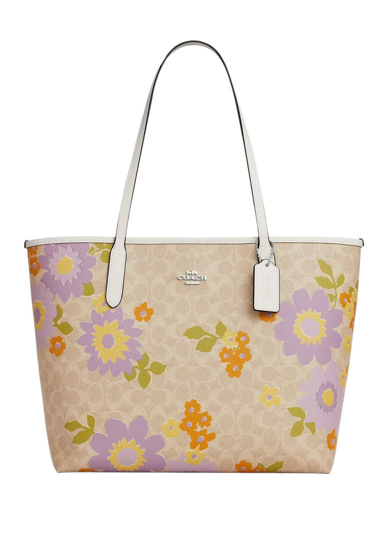 Coach City Tote Bag In Signature Canvas With Floral Print - Sand/Multi