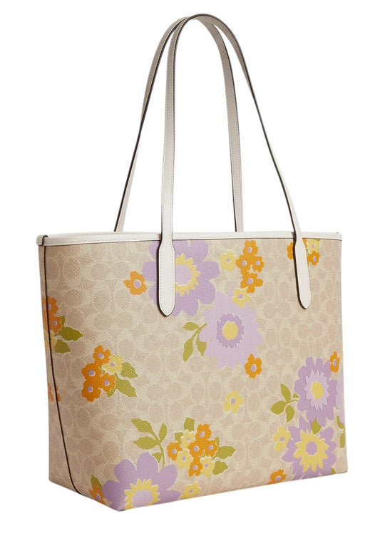 Coach City Tote Bag In Signature Canvas With Floral Print - Sand/Multi