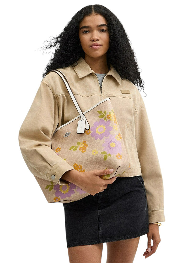 Coach City Tote Bag In Signature Canvas With Floral Print - Sand/Multi