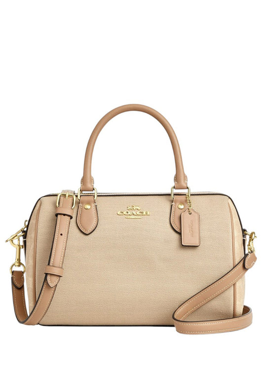 Coach Rowan Satchel Bag In Colorblock - Dark Natural/Multi