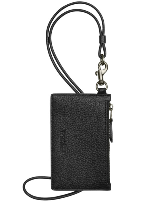 Coach Mens Zip Lanyard Card Case - Signature Canvas - Gunmetal