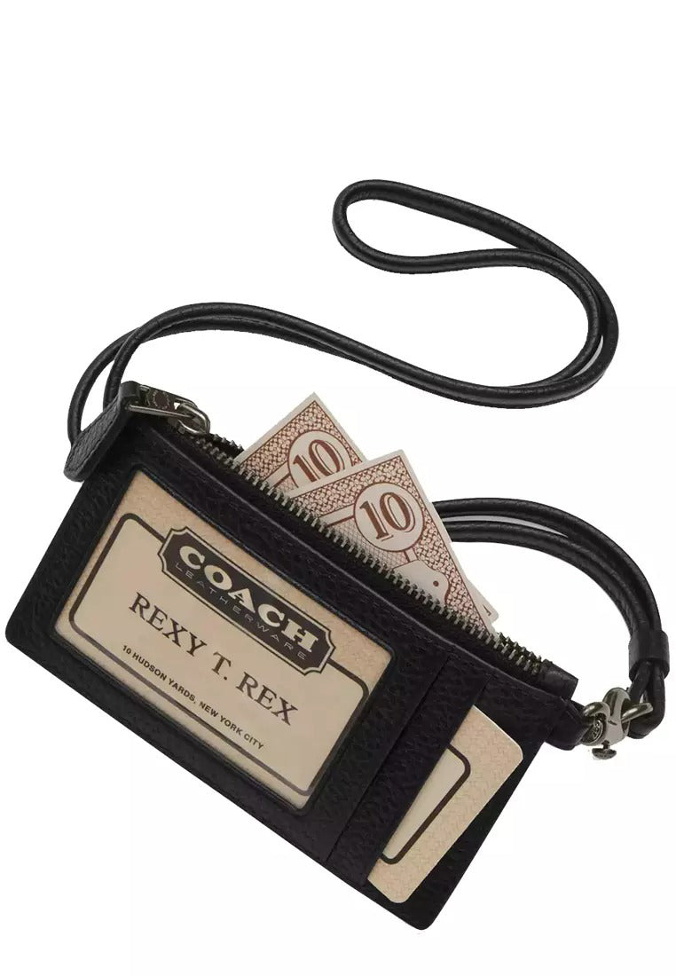 Coach Mens Zip Lanyard Card Case - Signature Canvas - Gunmetal
