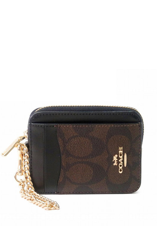 Coach Zip Card Case In Signature Canvas - Walnut/Black