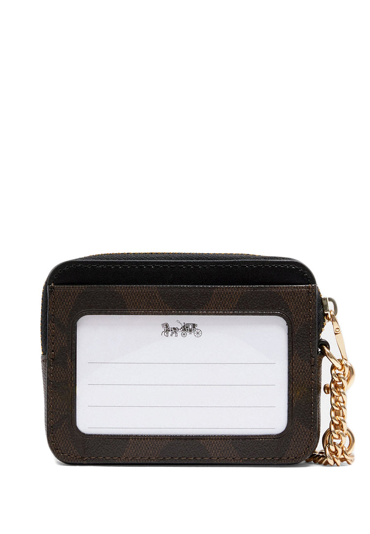 Coach Zip Card Case In Signature Canvas - Walnut/Black