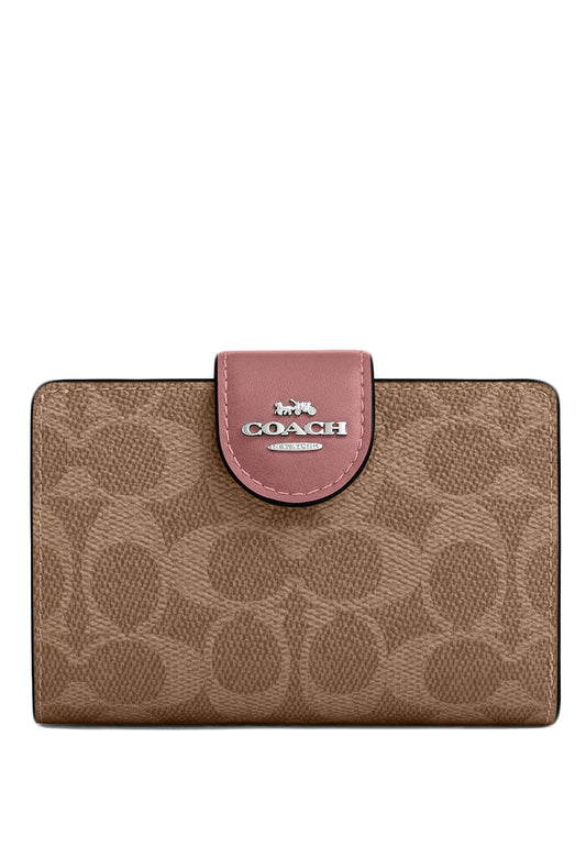 Coach Medium Corner Zip Wallet In Signature Canvas - Dusty Pink