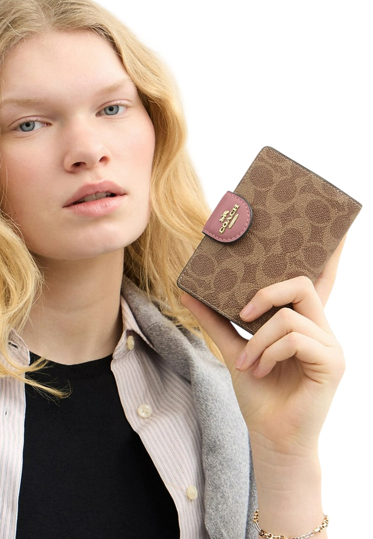 Coach Medium Corner Zip Wallet In Signature Canvas - Dusty Pink