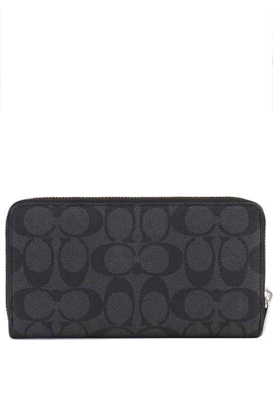 Coach Long Zip Around Wallet in Signature Canvas - Graphite Black