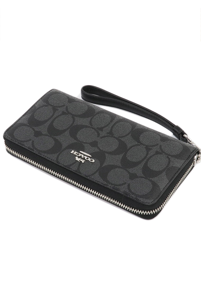 Coach Long Zip Around Wallet in Signature Canvas - Graphite Black