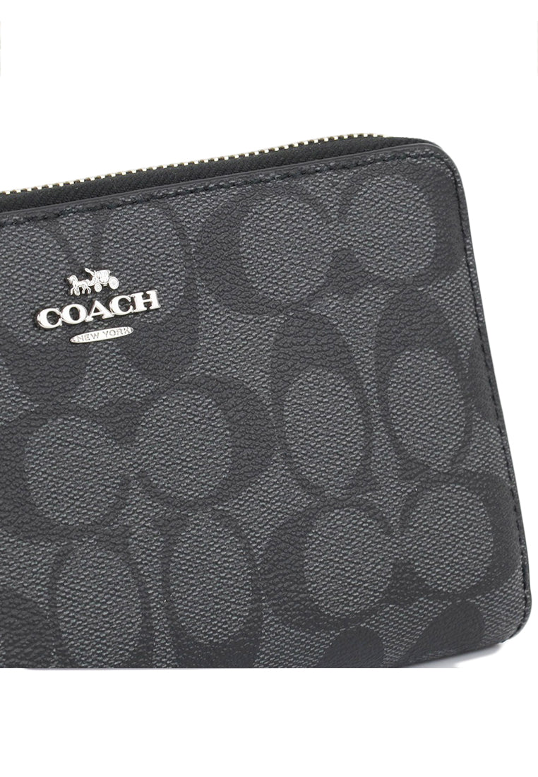 Coach Long Zip Around Wallet in Signature Canvas - Graphite Black