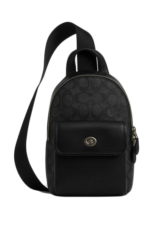 Coach Mens Small Turnlock Sling Pack In Signature Canvas - Black