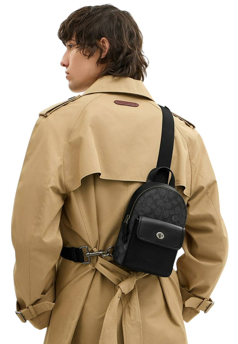 Coach Mens Small Turnlock Sling Pack In Signature Canvas - Black