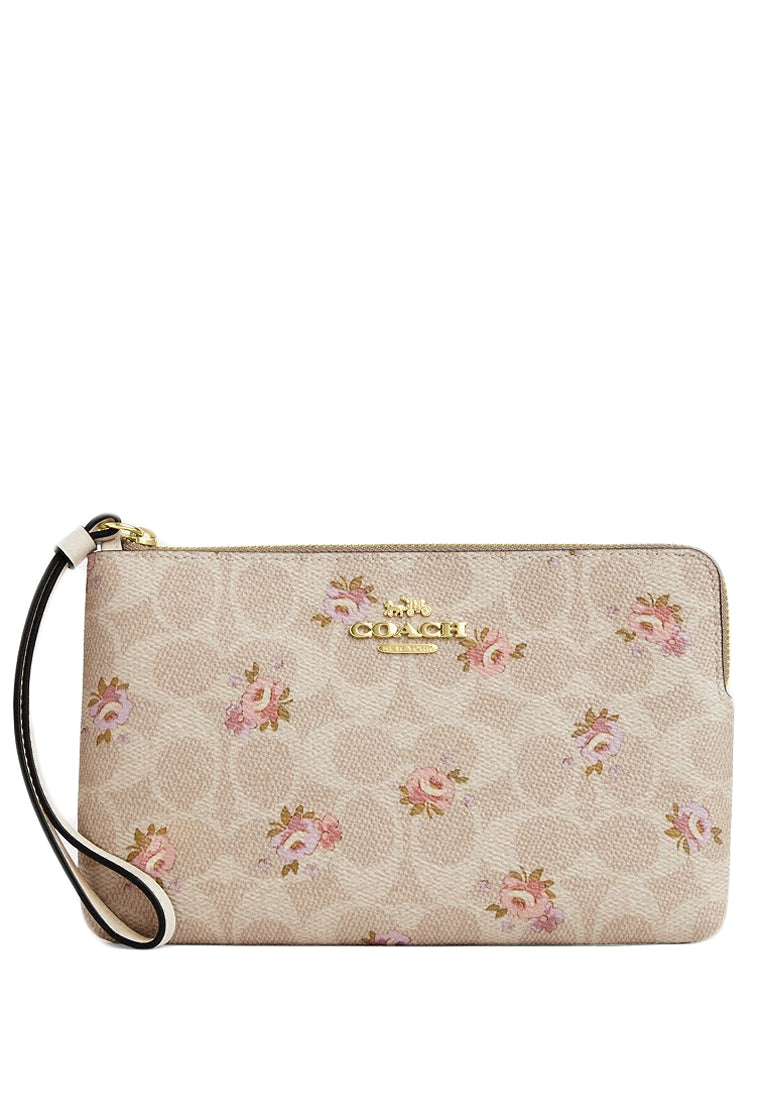 Coach Large Corner Zip Wristlet In Signature Canvas - Sand/Multi
