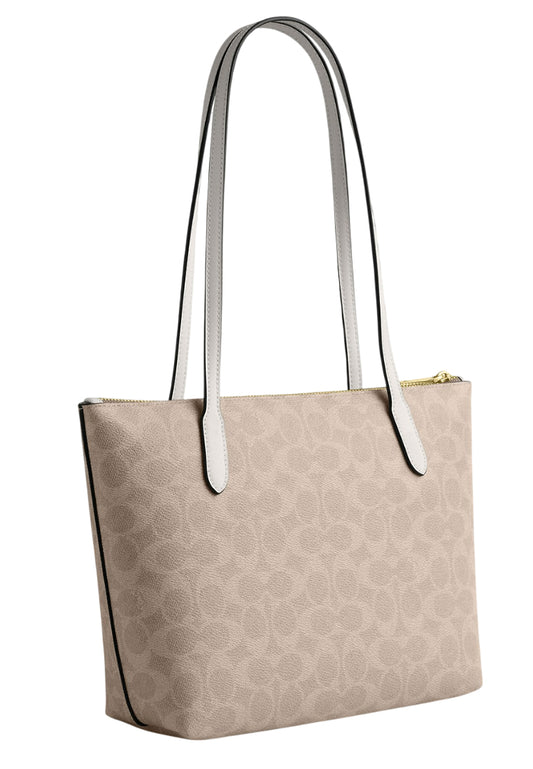 Coach Fiona Zip Tote Bag In Signature Canvas - Sand/White