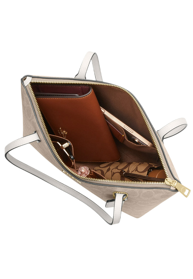 Coach Fiona Zip Tote Bag In Signature Canvas - Sand/White