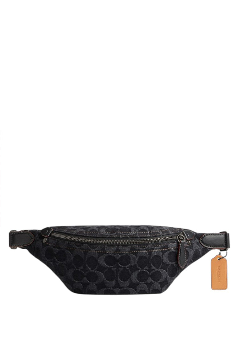 Coach Mens Charter Belt Bag 7 In Signature Denim - Black
