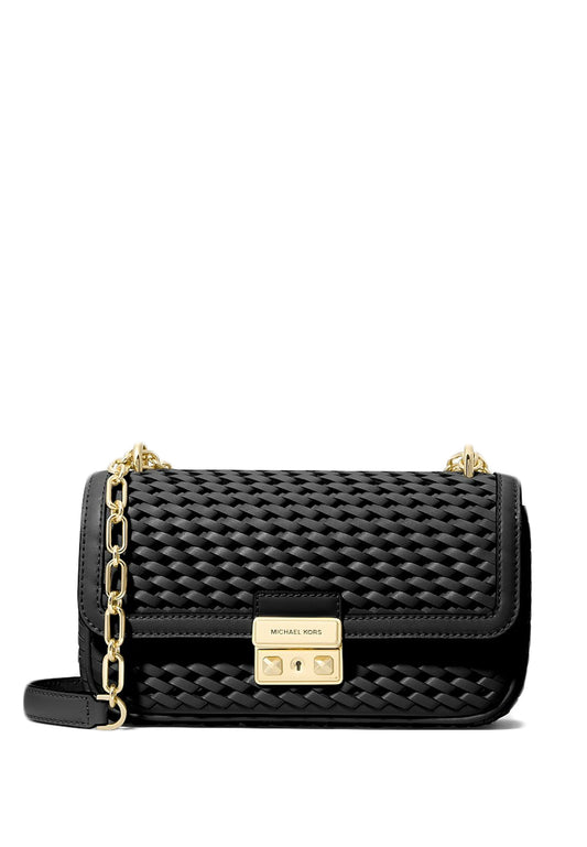 Michael Kors Tribeca Small Hand-Woven Leather Shoulder Bag - Black