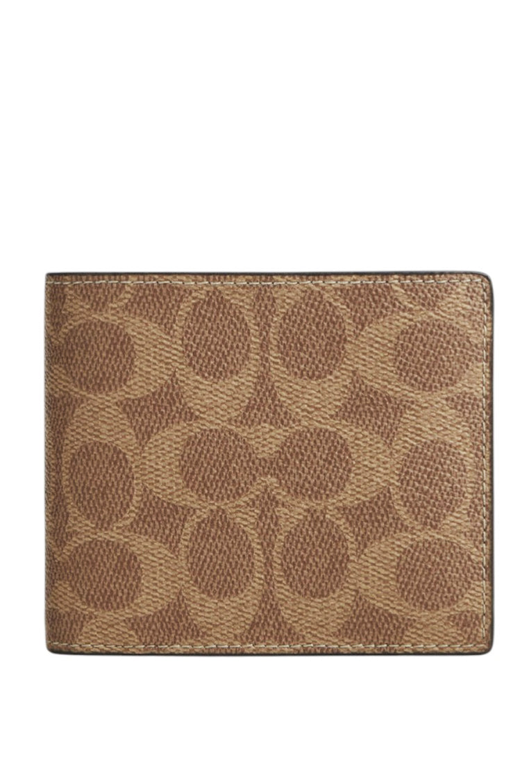 Coach Mens 3-In-1 Wallet In Signature Canvas - Tan/Black