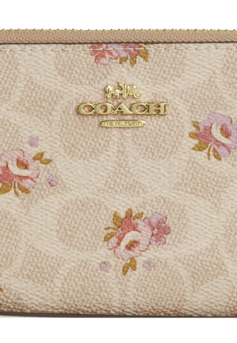 Coach Long Zip Around Wallet In Signature Canvas With Floral Print - Sand/Multi