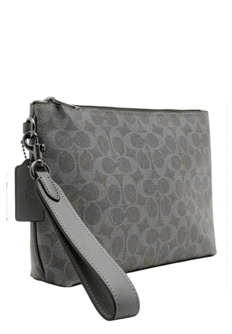 Coach Mens Pouch In Signature Canvas - Grey/Black