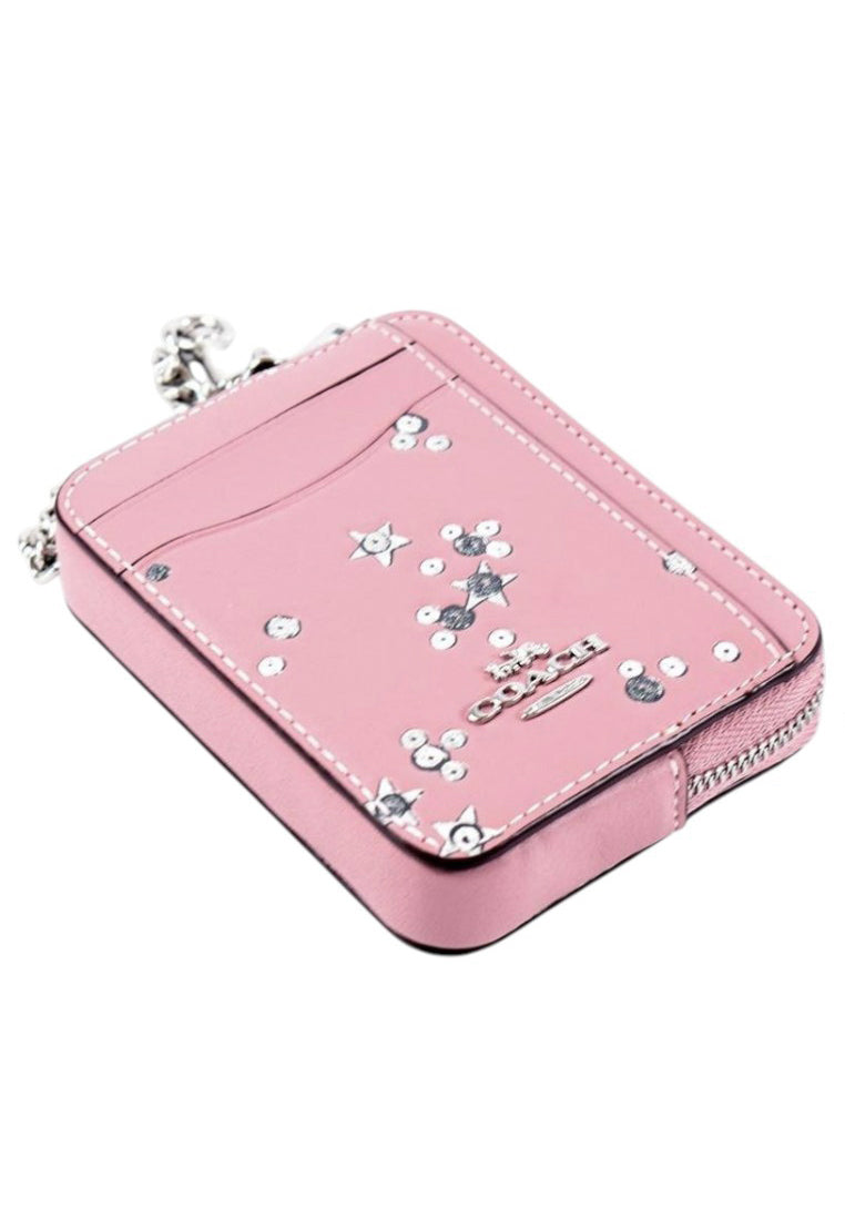 Coach Zip Card Case With Star Print - Dusty Pink/Multi