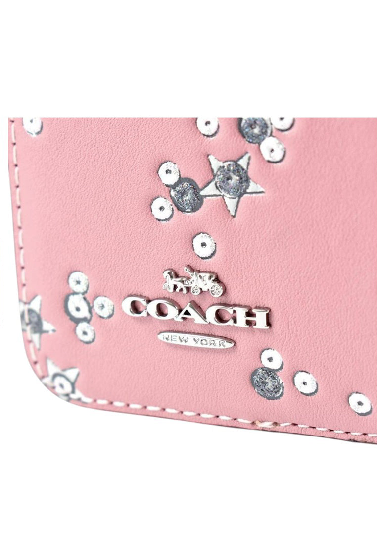 Coach Zip Card Case With Star Print - Dusty Pink/Multi