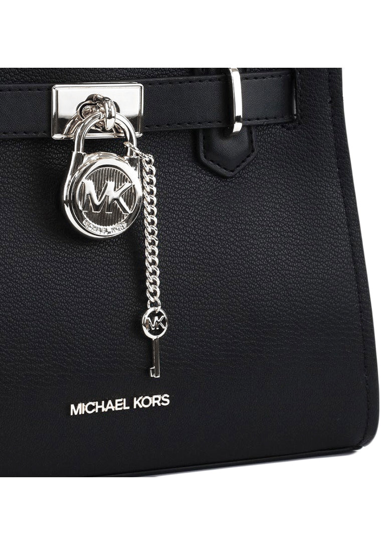 Michael Kors Hamilton Small Satchel (Silver Hardware) - Black