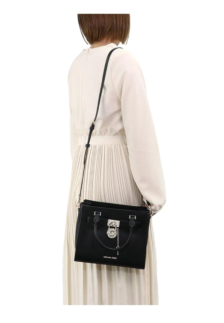 Michael Kors Hamilton Small Satchel (Silver Hardware) - Black