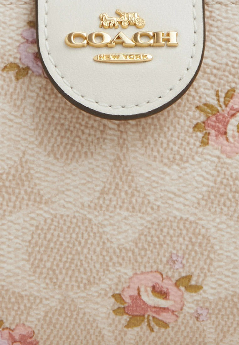 Coach Medium Corner Zip Wallet In Signature Canvas With Floral Print - Sand/Multi