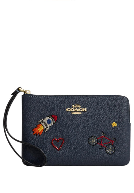 Coach Corner Zip Wristlet - Dark Denim