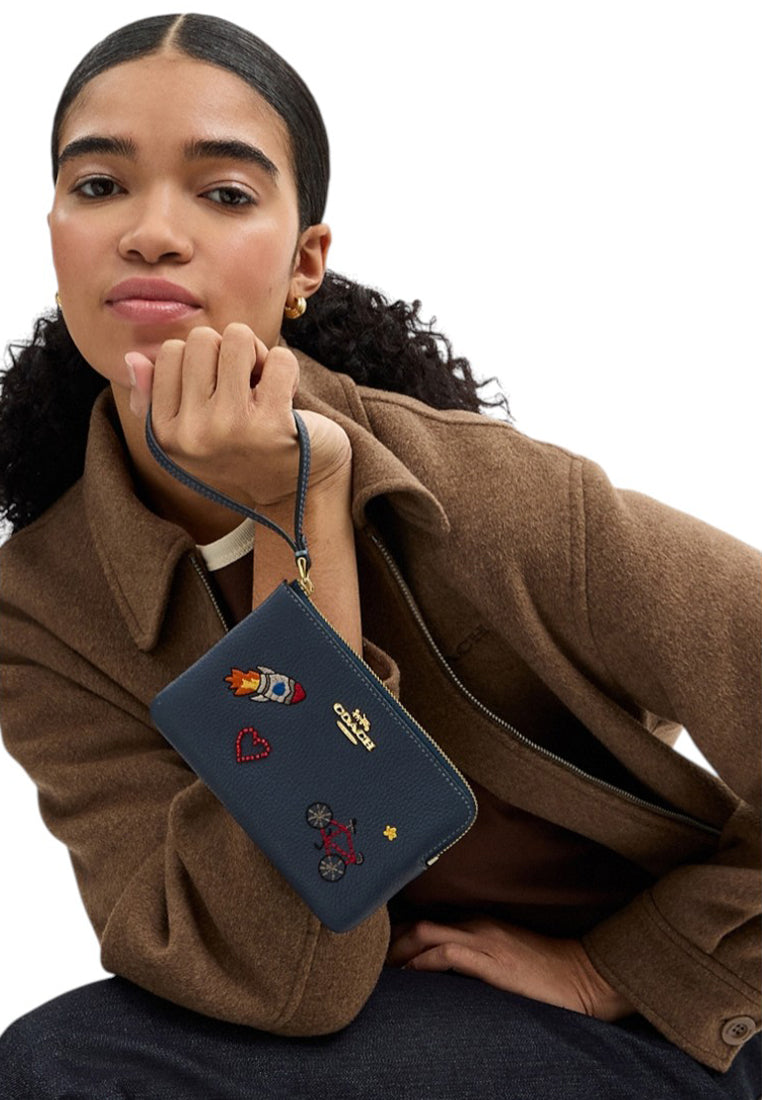 Coach Corner Zip Wristlet - Dark Denim