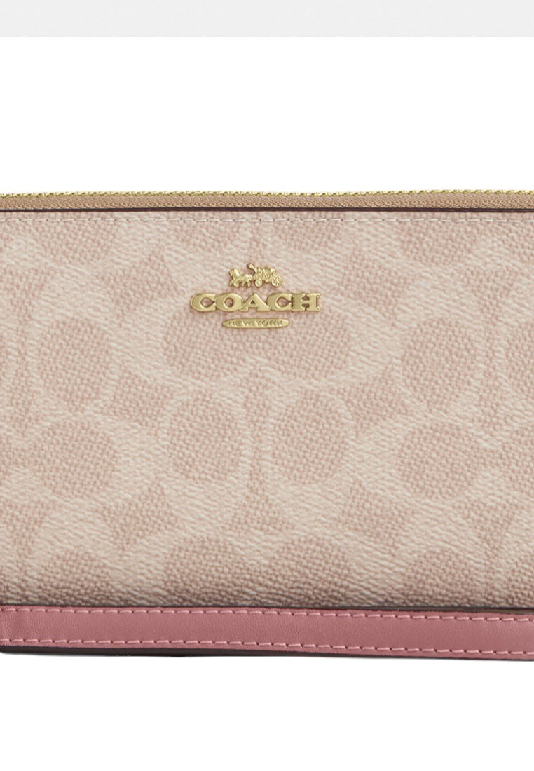 Coach Long Zip Around Wallet In Signature Canvas - Sand/Peony