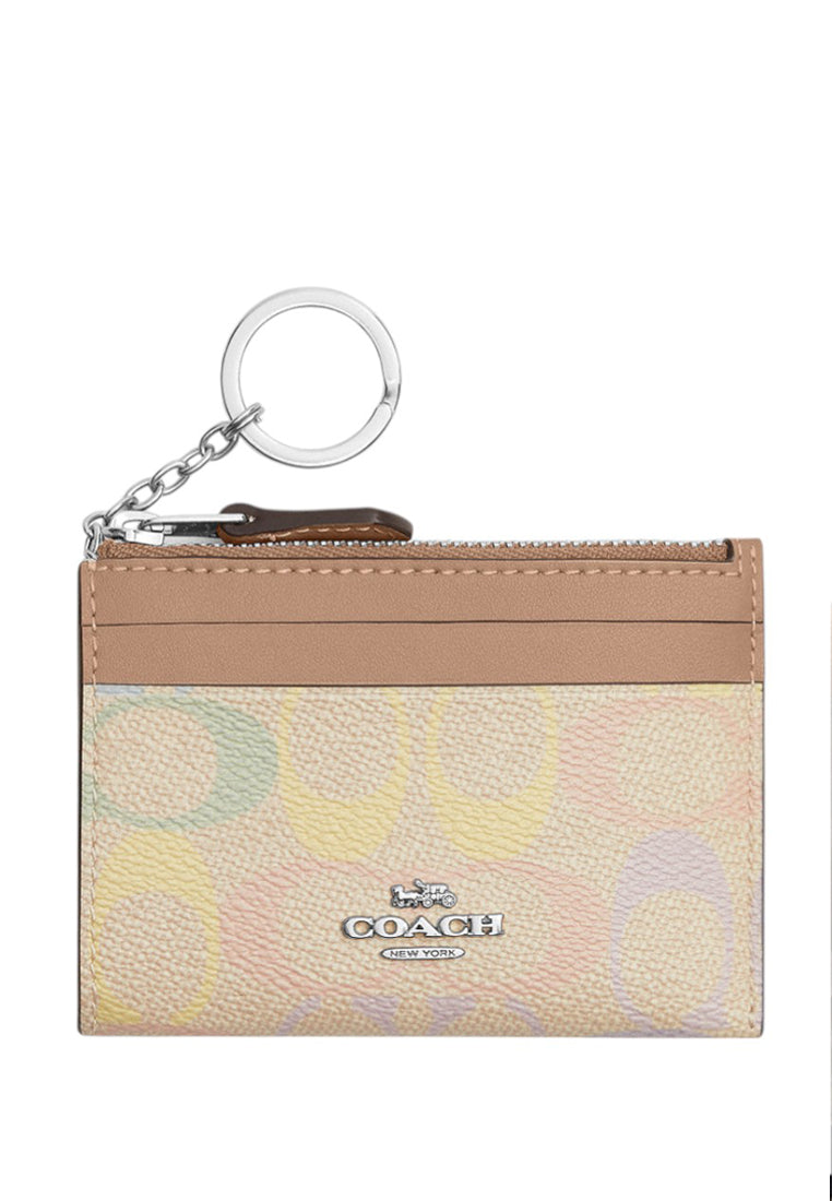 Coach Mini Skinny ID Case In Rainbow Signature Canvas - Sand/Multi
