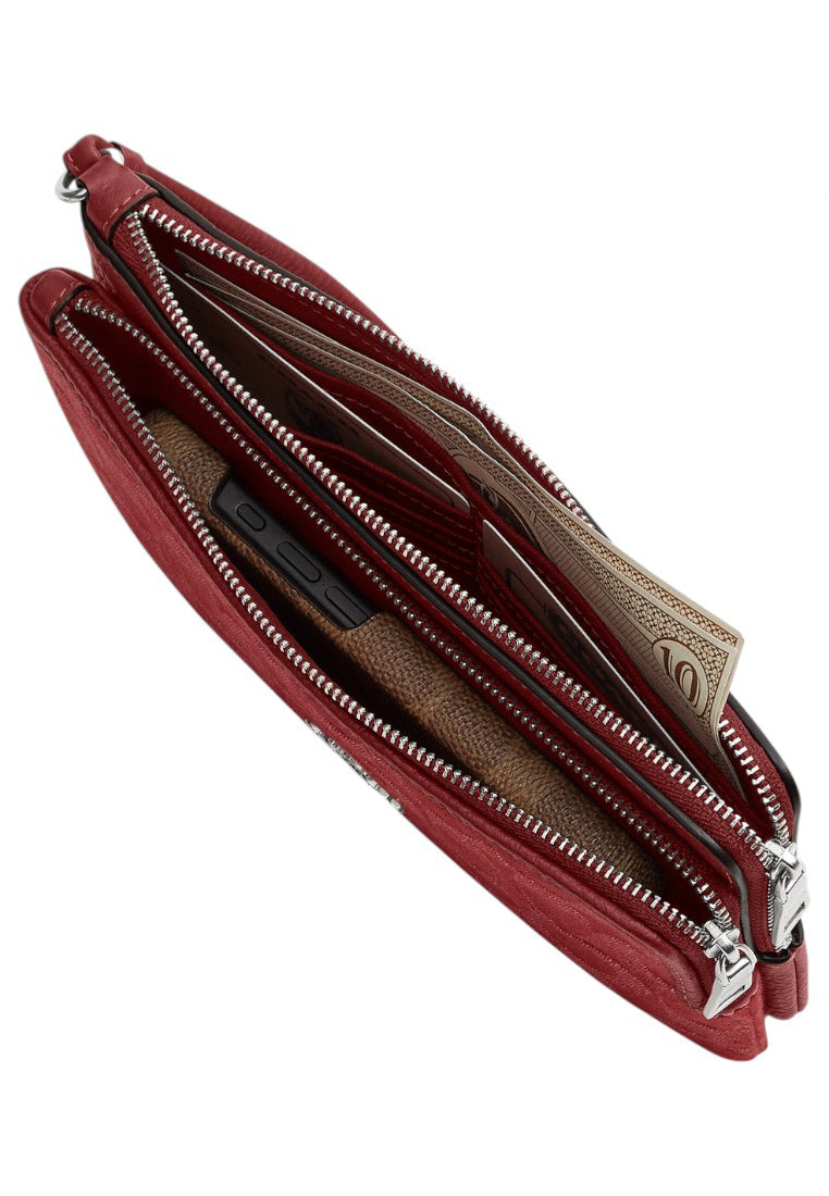 Coach Double Zip Wallet In Signature Denim - True Red