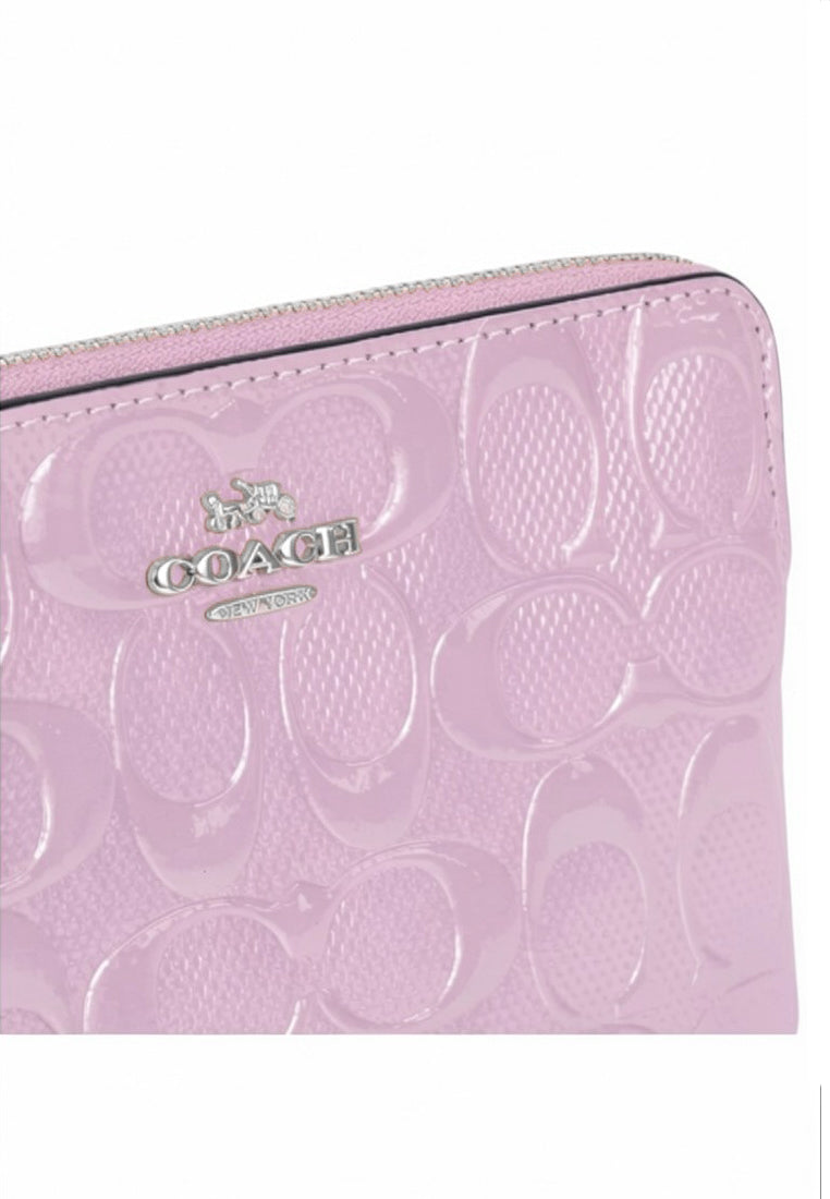 Coach Corner Zip Wristlet In Signature Leather With Heart Charm - Violet