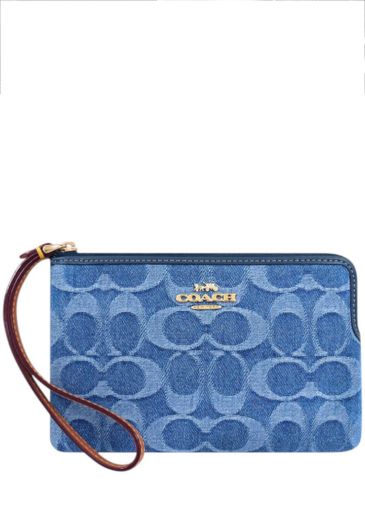 Coach Large Corner Zip Wristlet In Signature Denim - Indigo