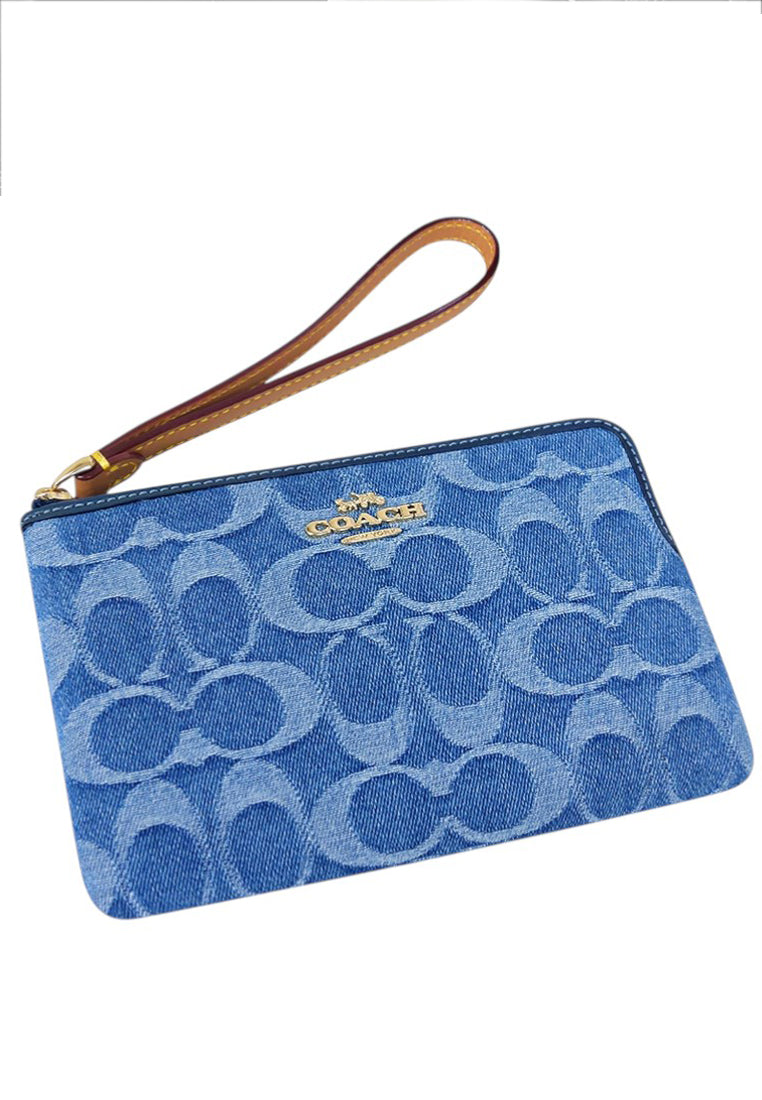 Coach Large Corner Zip Wristlet In Signature Denim - Indigo