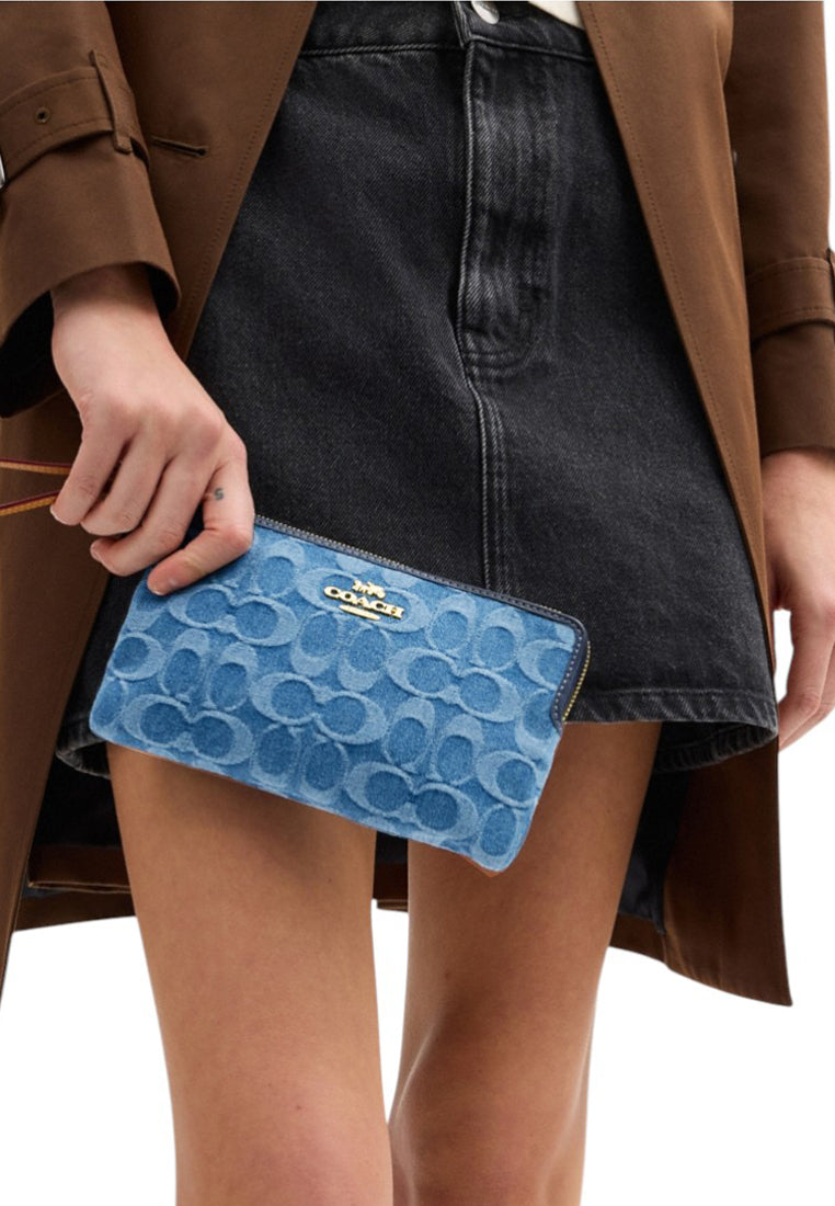 Coach Large Corner Zip Wristlet In Signature Denim - Indigo
