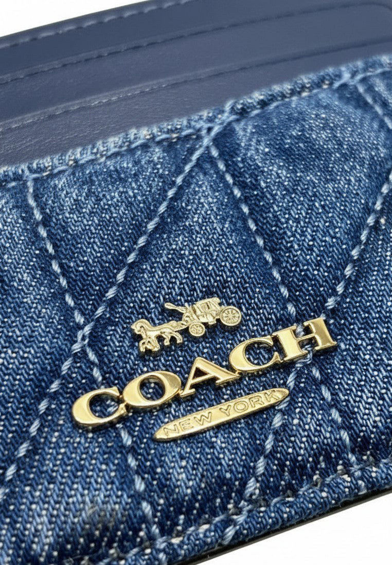 Coach Slim ID Card Case In Regenerative Cotton With Quilting - Indigo Denim