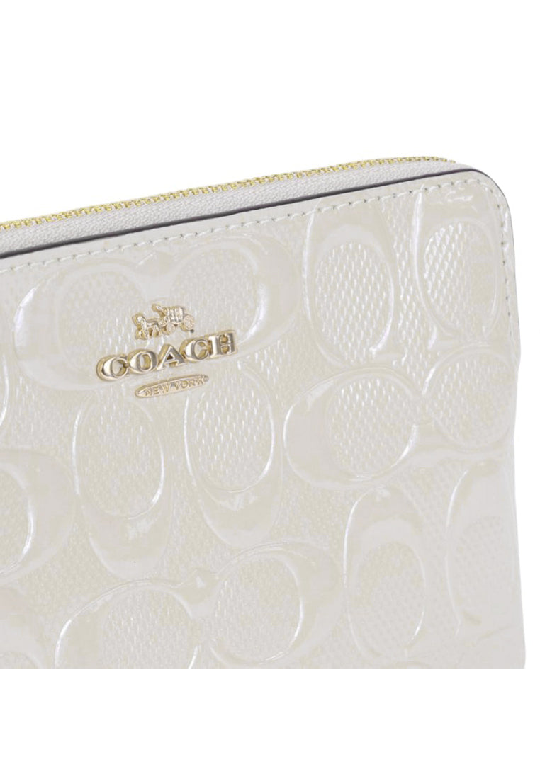 Coach Corner Zip Wristlet In Signature Leather With Heart Charm - White