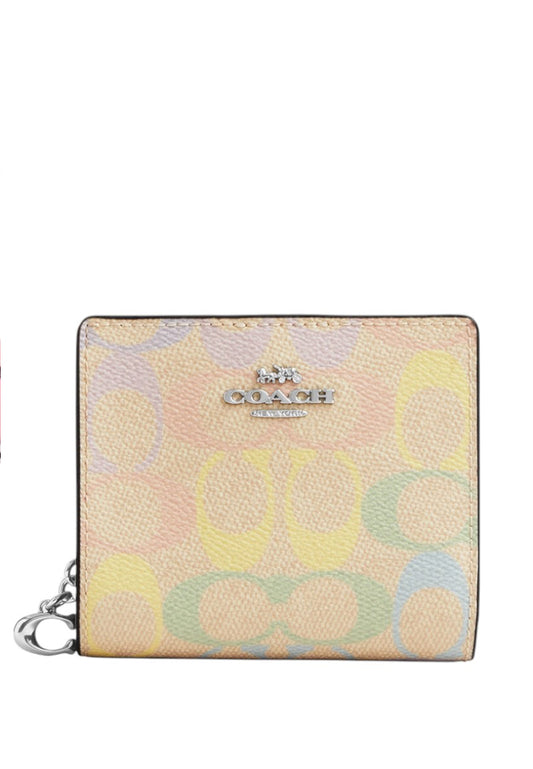 Coach Snap Wallet In Rainbow Signature Canvas - Sand/Multi