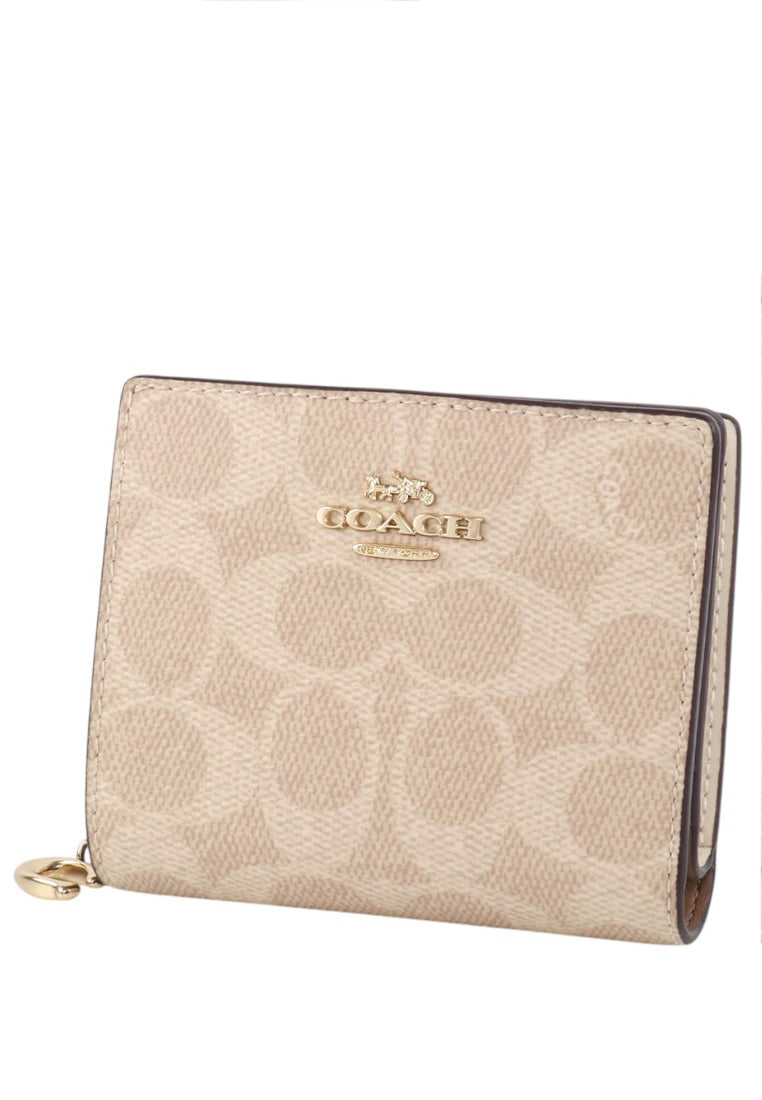 Coach Snap Wallet In Signature Canvas - Sand/White