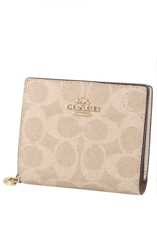 Coach Snap Wallet In Signature Canvas - Sand/White