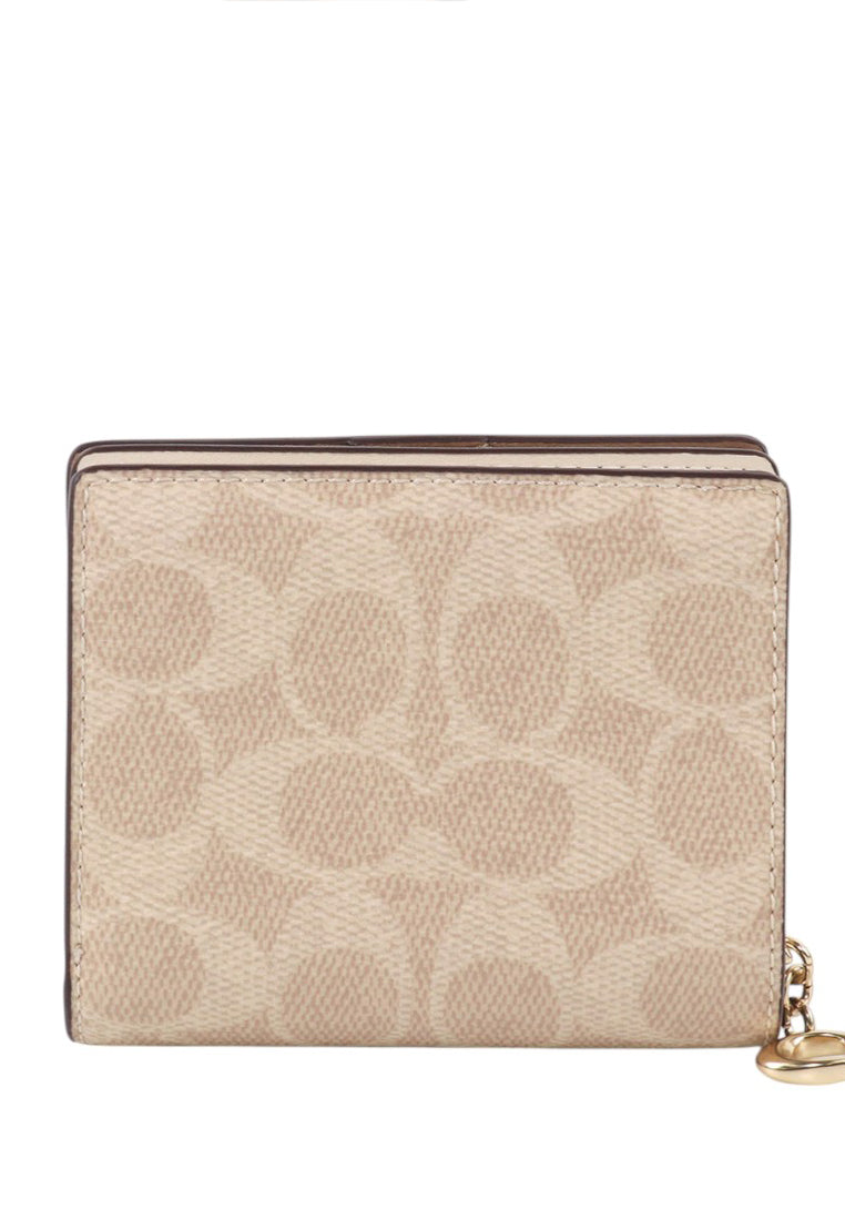 Coach Snap Wallet In Signature Canvas - Sand/White
