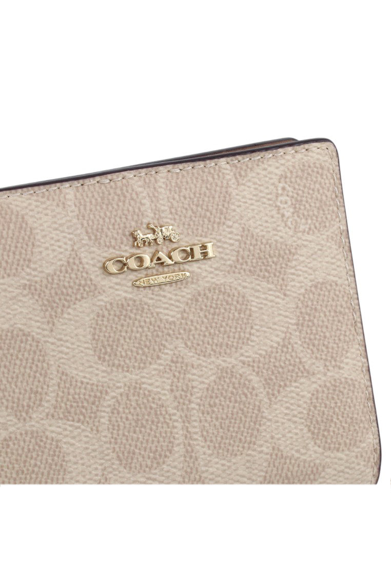 Coach Snap Wallet In Signature Canvas - Sand/White