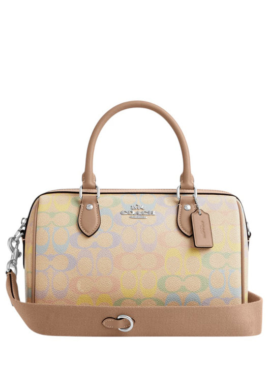 Coach Rowan Satchel Bag In Rainbow Signature Canvas - Sand/Multi