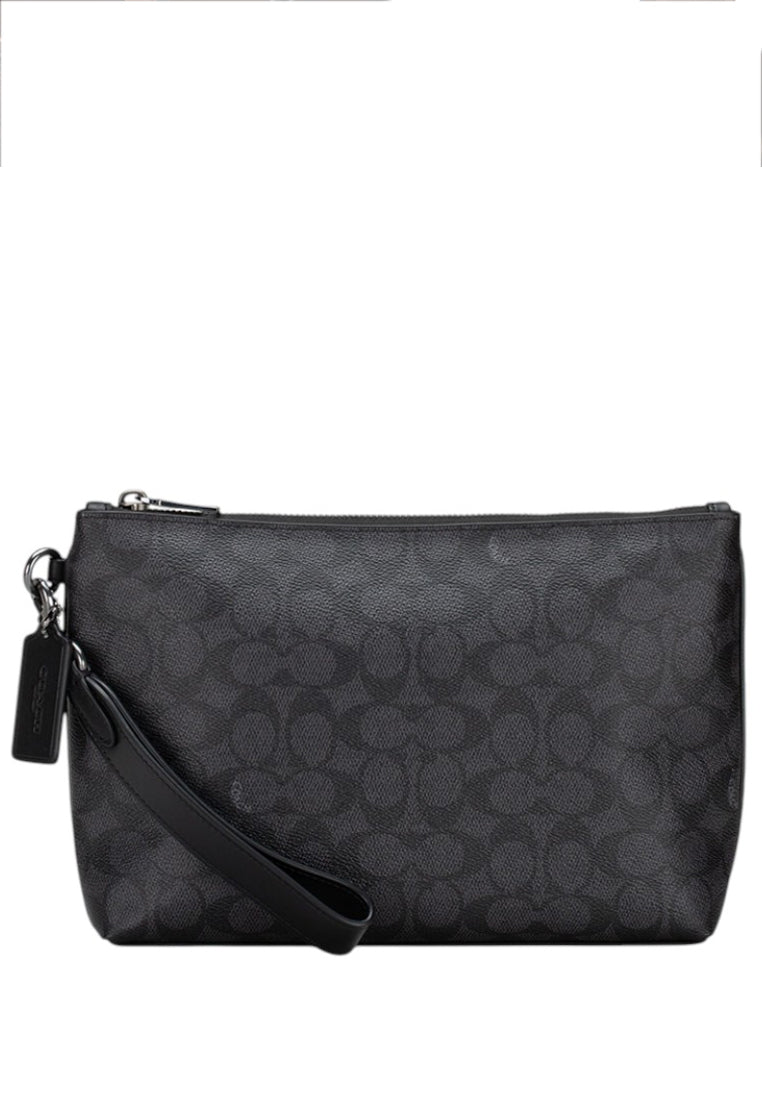 Coach Mens Pouch In Signature Canvas - Charcoal/Black
