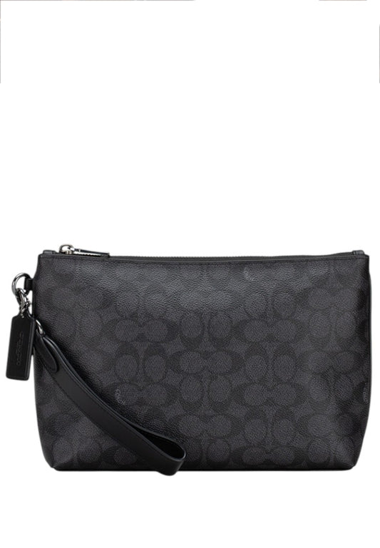 Coach Mens Pouch In Signature Canvas - Charcoal/Black