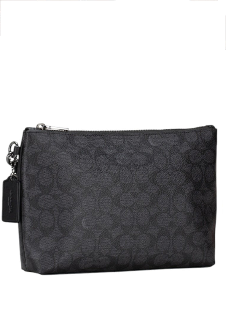Coach Mens Pouch In Signature Canvas - Charcoal/Black