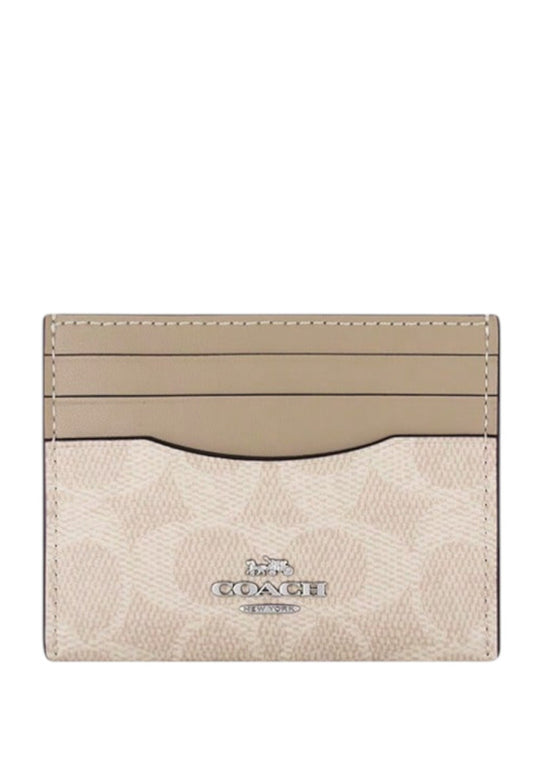 Coach Slim ID Card Case In Signature Canvas - Sand/Taupe